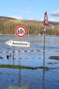 Bad Breisig, Germany - 02 04 2021: sign towards the ferry, already in the flood