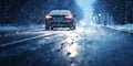 Bad and dangerous driving conditions due to heavy snowing Royalty Free Stock Photo