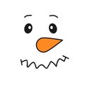 Bad emotions on the face of the snowman. The snowman is at a loss. Vector illustration