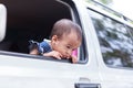 Bad feeling baby out of window Royalty Free Stock Photo