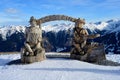Bad Gastein Winter Panorama and Wooden Sculpture