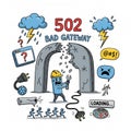 502 Bad Gateway Error Cartoon Funny Web Page Illustration Royalty Free Stock Photo