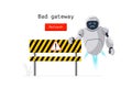 Bad gateway website page. Http error status code 502. Wrong internet result with oops worried robot character banner Royalty Free Stock Photo