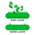 The bad and good green grass lawn concept.