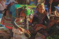 Hmong woman selling vetgetable in Bac Ha market, Royalty Free Stock Photo