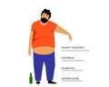 Bad habits for health. Drunk overweight man with a cigarette. Template for infographics and social advertising. Vector Royalty Free Stock Photo
