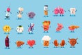 Bad habits and unhealthy human organs characters sett, funny educational vector Illustrations on a light blue background