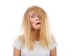 Crazy, mad blonde woman with messy hair Royalty Free Stock Photo