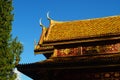 Roof detail of the "Siamese Temple" Sala-Thai I in the Kurpark Bad Homburg. Royalty Free Stock Photo