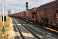 goods train, freight train of german company railion, deutsche bahn, vertical shot