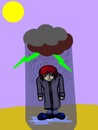 Bad luck fun illustration with man under a cloud, man, rain.