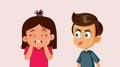 Rude Boy Annoying Little Sister Being Ignored Vector Cartoon Illustration