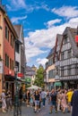 Bad Munstereifel/ Germany: View of the Historical Medieval City with the typical Half-timbered Houses and Blue Sky