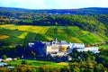 Bad Neuenahr-Ahrweiler, Germany - 10 19 2020: Calvarianberg with autumn vineyards in the valley and on the hill above Royalty Free Stock Photo