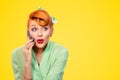 Shocking news. Shocked pinu up girl woman with phone Royalty Free Stock Photo