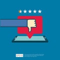 bad one star review concept. dislike bubble message symbol on phone screen media. hand thumbs down button logo icon. Social Royalty Free Stock Photo