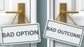 Bad option or bad outcome as a choice in life - pictured as words Bad option, bad outcome on doors to show that Bad option and bad