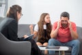 Bad parents. Psychology, mental family therapy, psychologist with father and daughter at psychotherapy session on Royalty Free Stock Photo