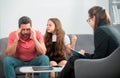Bad parents. Psychology, mental family therapy, psychologist with father and daughter at psychotherapy session on Royalty Free Stock Photo