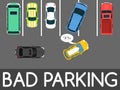 Bad parking vector illustration. Car parked in inappropriate way. Driver annoying everyone. Parking zone conceptual web