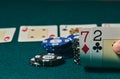 Bad poker gamble or unlucky hand concept with player going all in with 2 and 7 two and seven offsuit also called unsuited, Royalty Free Stock Photo