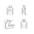 Bad posture problems linear icons set