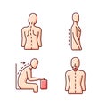 Bad posture problems RGB color icons set