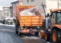 Bad Ragaz, SG / Switzerland - January 11, 2019: city workers clearing snow from the roads in Bad Ragaz after heavy winter