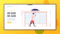 Bad Rainy Weather in City Website Landing Page. Young Business Man City Dweller with Umbrella and Briefcase Royalty Free Stock Photo