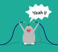 Bad rat happy after bite cable, vector cartoon