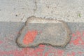 Bad road surface. Emergency condition of the road. Background, selective focus Royalty Free Stock Photo