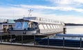 Bad Saarow, Brandenburg, Germany - January 22, 2022 Excursion boats are waiting for the passengers at the pier.