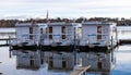 Bad Saarow, Brandenburg, Germany - January 22, 2022, Houseboats for rent for use as a holiday home.