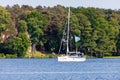 Bad Saarow, Germany - June 4, 2023, Spend a nice day with the family in the best weather on the lake with a sailing boat