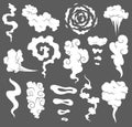 Bad smell. Smoke clouds. Steam smoke clouds of cigarettes or expired old food vector cooking cartoon icons. Illustration