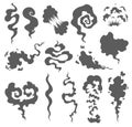 Bad smell. Smoke clouds. Steam smoke clouds of cigarettes or expired old food vector cooking cartoon icons. Illustration