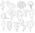 Bad smell. Smoke line clouds. Steam smoke clouds of cigarettes or expired old food vector cooking cartoon icons
