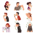 Bad Smelling People Collection, Men and Women Having Having Bad Breath and Personal Hygiene Problems Vector Illustration