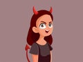 Evil Devilish Teen Girl Vector Cartoon Illustration