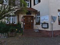 Front view of the entrance of gourmet restaurant Berlins Krone, listed in Guide Michelin 2020 (one star).