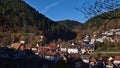 Panorama view over small village and health resort Bad Teinach located in a valley in Black Forest. Royalty Free Stock Photo