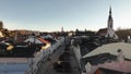 Bad Toelz, Aerial View of Famous old Ttown in Bavaria Germany. Bayern Bad Tolz in Winter sunrise. Mountains Isar river