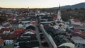 Bad Toelz, Aerial View of Famous old Ttown in Bavaria Germany. Bayern Bad Tolz in Winter sunrise. Mountains Isar river