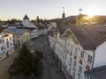 Bad Toelz, Aerial View of Old Houses at Marktstrasse in Altstadt, Bavaria Germany. Bad Tolz in Winter sunrise. Heating