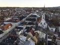 Bad Toelz, Aerial View of Old Houses at Marktstrasse in Altstadt, Bavaria Germany. Bad Tolz in Winter sunrise. Heating Royalty Free Stock Photo