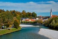 Bad Tolz - picturesque resort town in Bavaria, Germany in autumn and Isar river