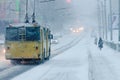 Bad weather in a city: a heavy snowfall and blizzard in the winter Royalty Free Stock Photo