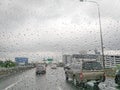 Bad Weather Driving Traffic Jam on an Expressway motion blur Royalty Free Stock Photo