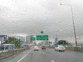 Bad Weather Driving Traffic Jam on an Expressway motion blur Royalty Free Stock Photo