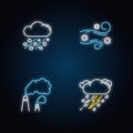 Bad weather forecast neon light icons set Royalty Free Stock Photo